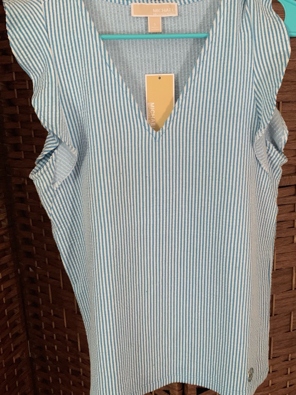 Michael Kors Aqua & White Striped Knit Top